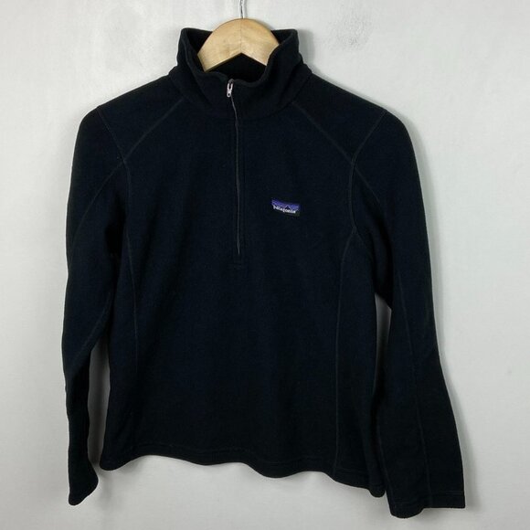 Patagonia Micro Fleece Quarter Zip Pullover Sweater Black Size Small Hiking Pull - Picture 13 of 14